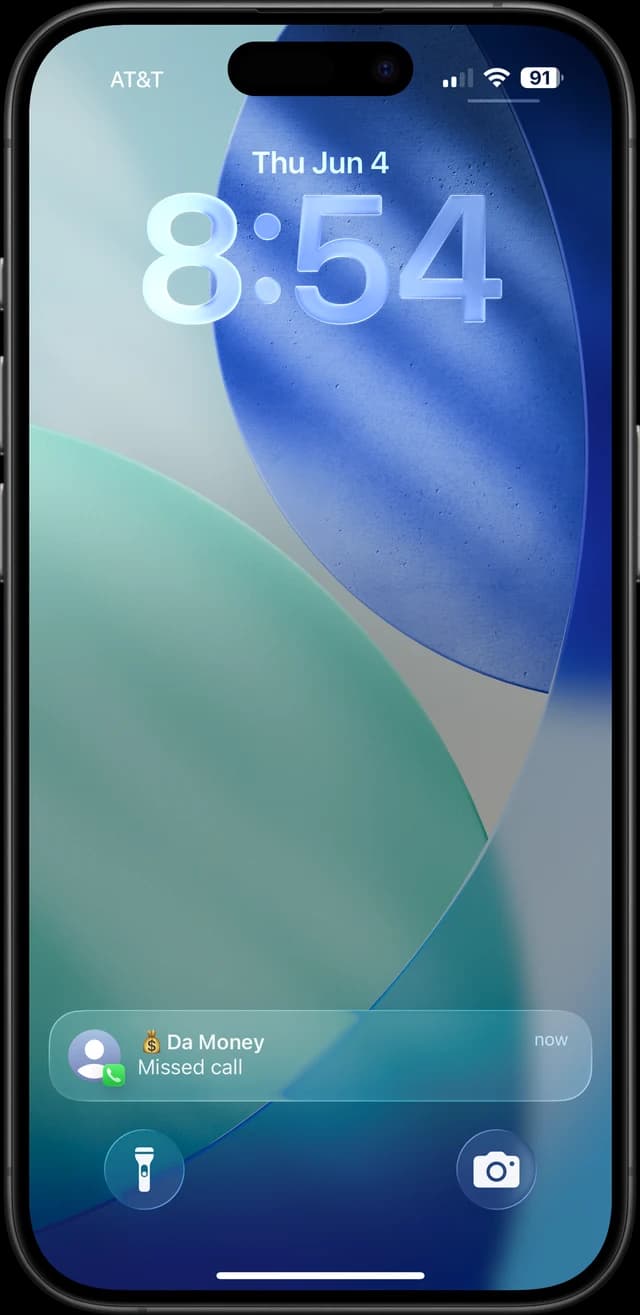 iPhone lock screen showing a missed call from a client
